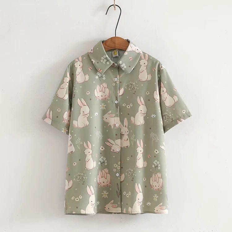Kinky Cloth Green / One Size Kawaii Rabbit Printed Top