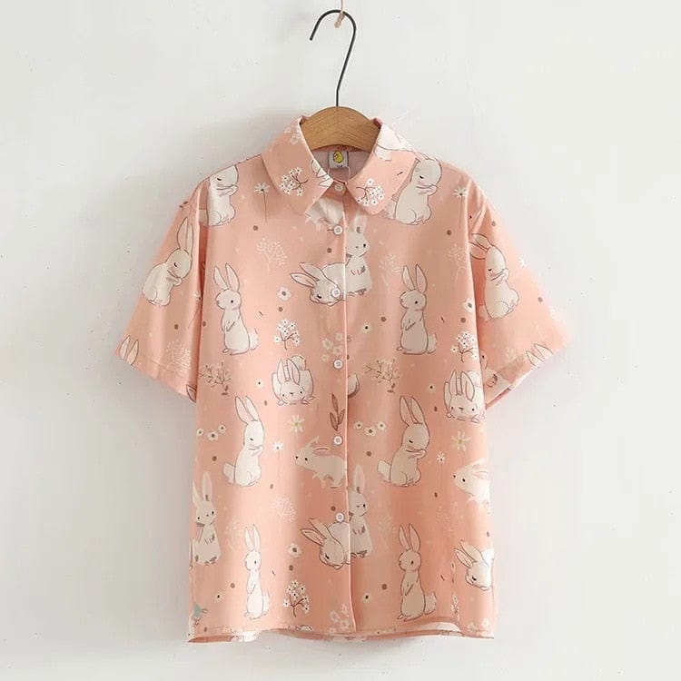 Kinky Cloth Pink short sleeve / One Size Kawaii Rabbit Printed Top