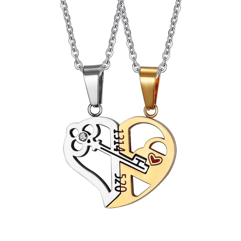 Kinky Cloth 200000162 Silver Gold Key & Lock Heart Shape Couple Necklace