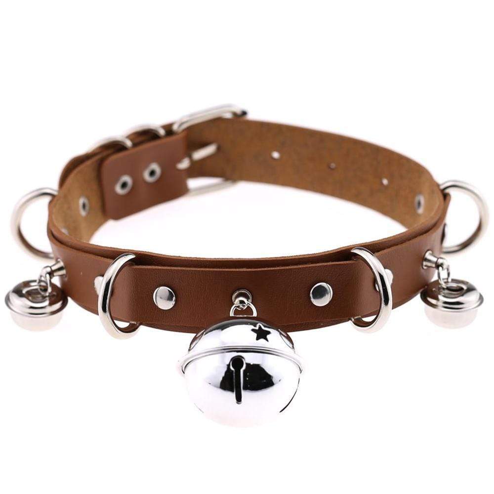 Kinky Cloth Necklace Brown Kitty Bell Collar