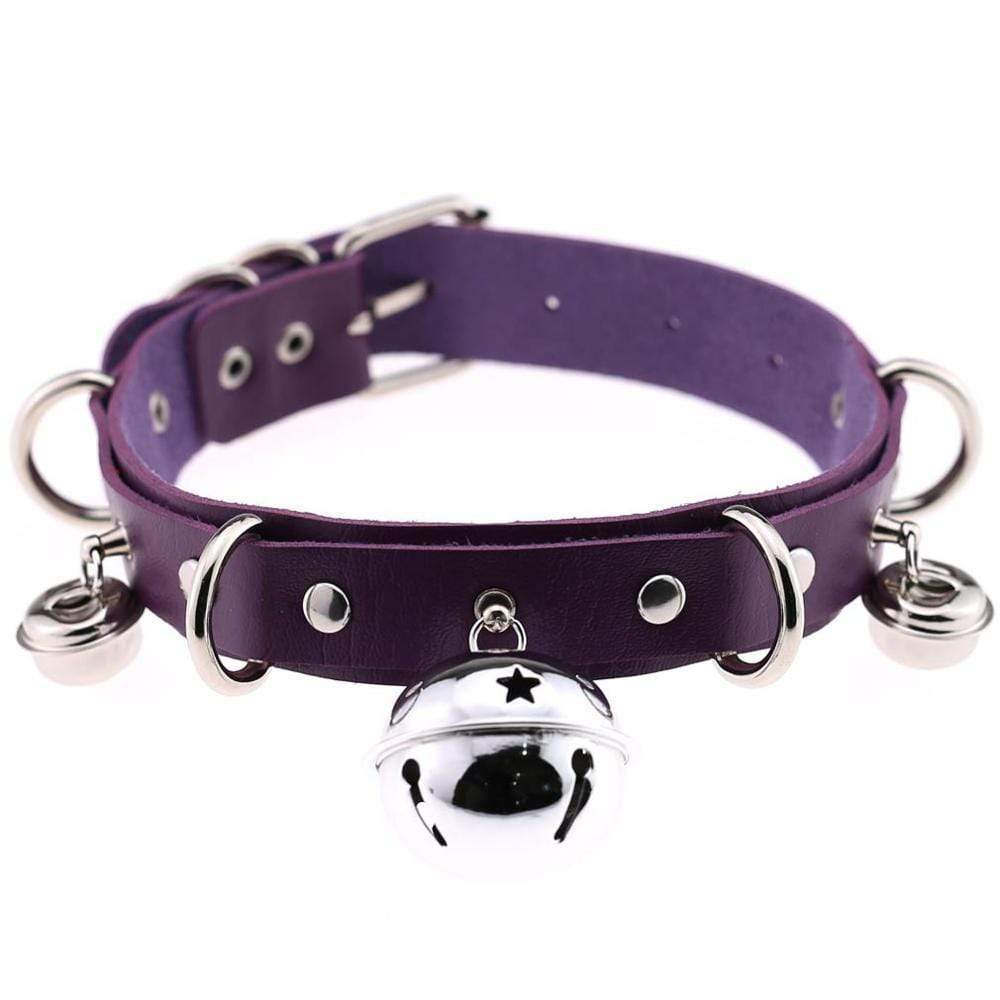 Kinky Cloth Necklace Purple Kitty Bell Collar