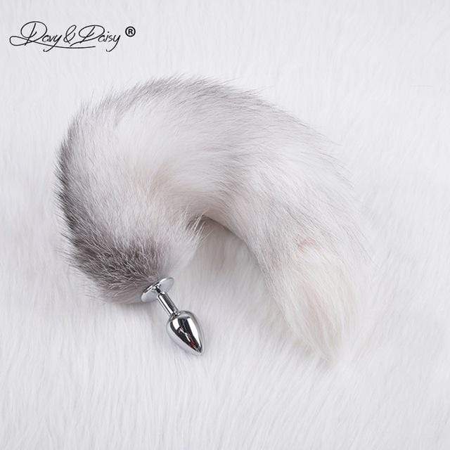 Kinky Cloth Accessories Silvery White Tail Kitty Cat Tail Plug