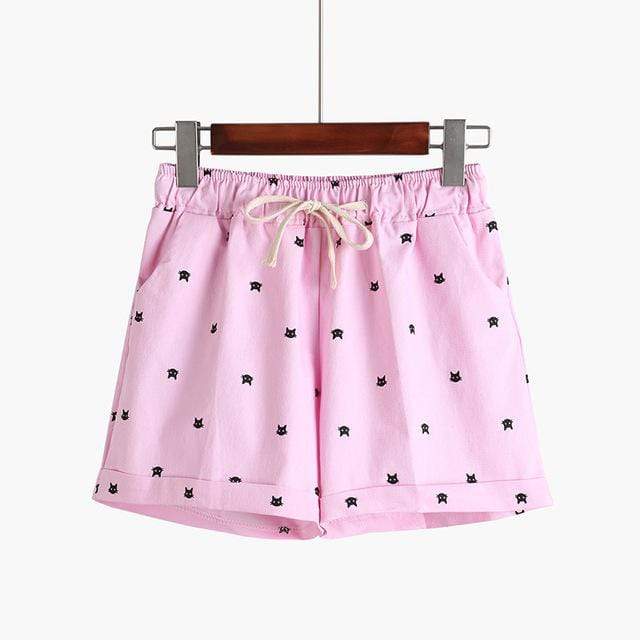 Kinky Cloth Pink / One Size Kitty Print Pastel Shorts