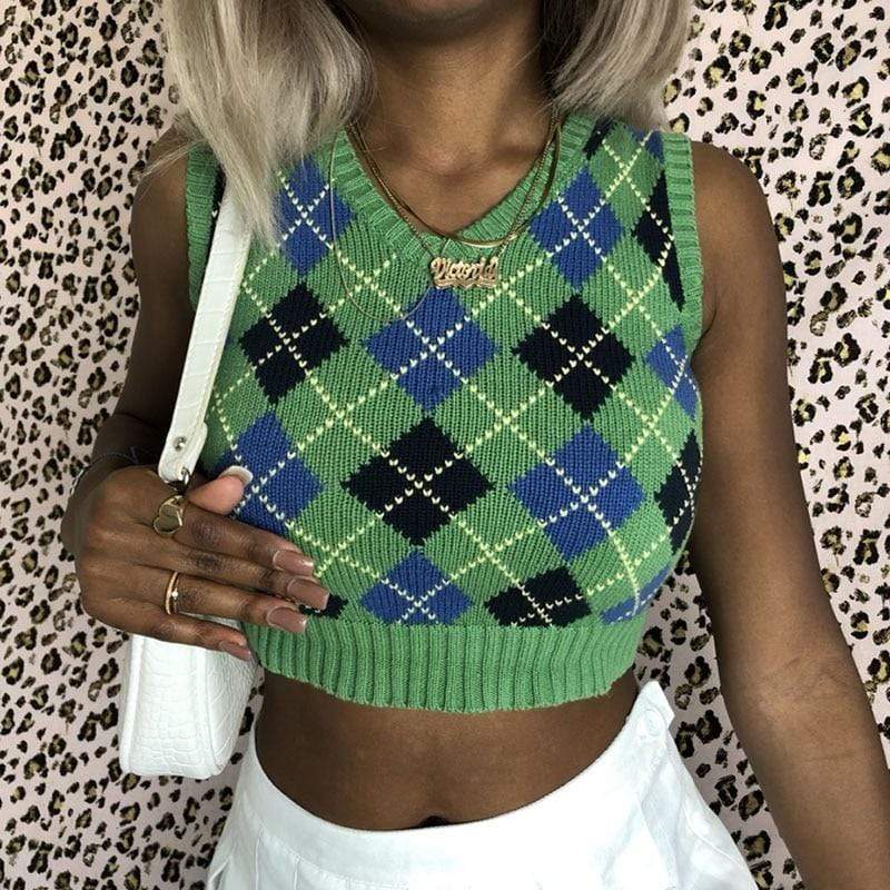 Kinky Cloth 200000373 Knitted Argyle Cropped Vest