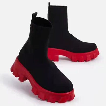 Kinky Cloth Red Black1 / 35 Knitted Chunky Platform Shoes