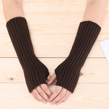 Kinky Cloth Coffee / Length 30cm Knitted Fingerless Arm Warmers