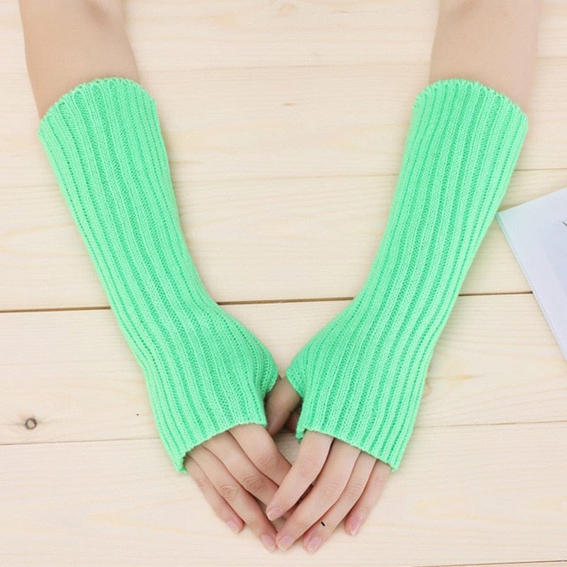 Kinky Cloth Fluorescent Green / Length 30cm Knitted Fingerless Arm Warmers