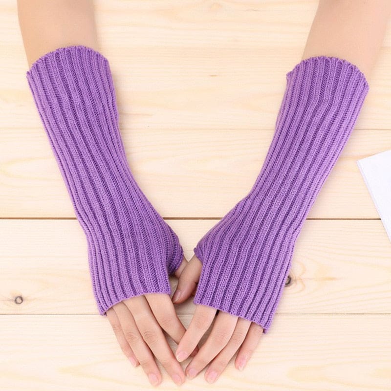 Kinky Cloth Purple / Length 30cm Knitted Fingerless Arm Warmers