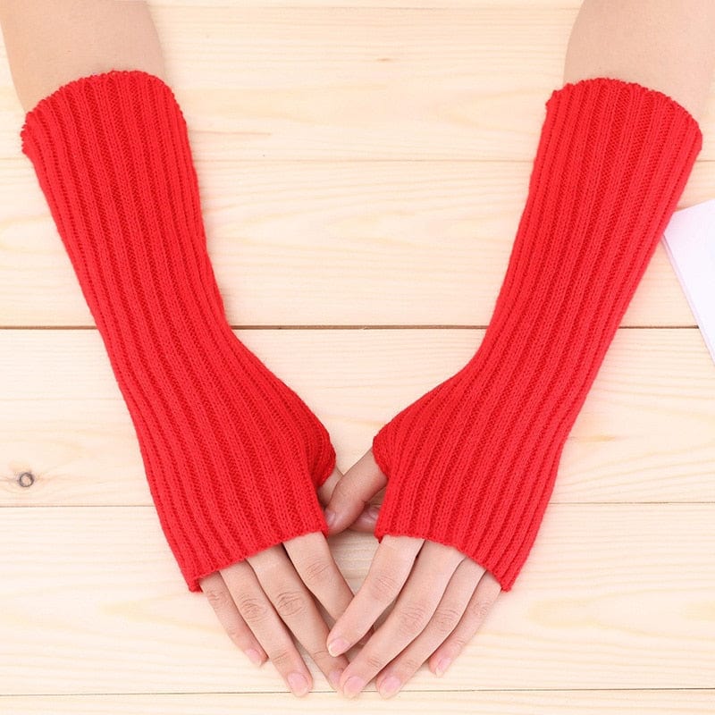 Kinky Cloth Red / Length 30cm Knitted Fingerless Arm Warmers