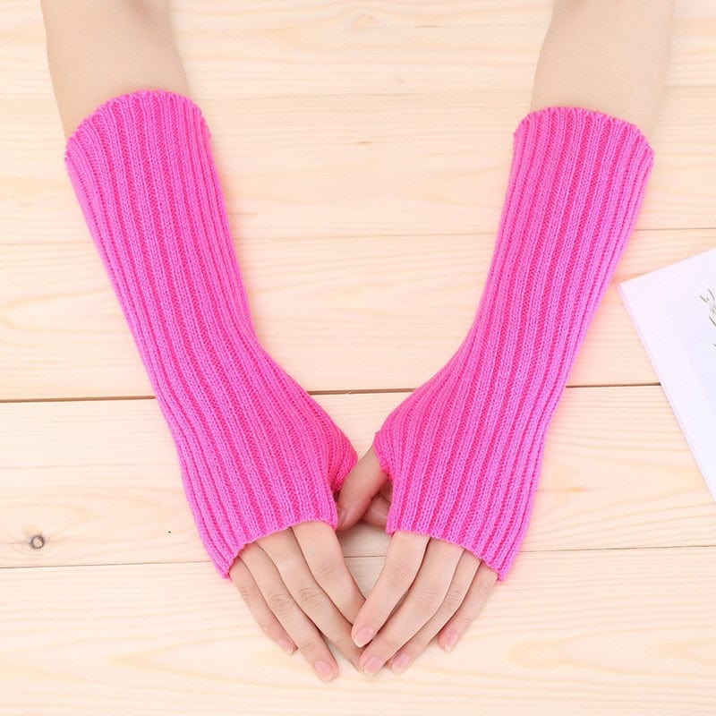 Kinky Cloth Rose Red / Length 30cm Knitted Fingerless Arm Warmers