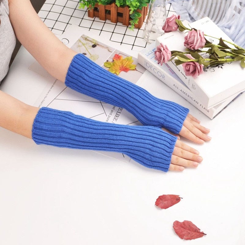 Kinky Cloth Royal Blue / Length 30cm Knitted Fingerless Arm Warmers