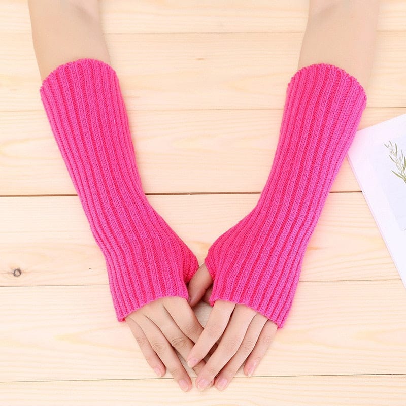 Kinky Cloth Watermelon Red / Length 30cm Knitted Fingerless Arm Warmers