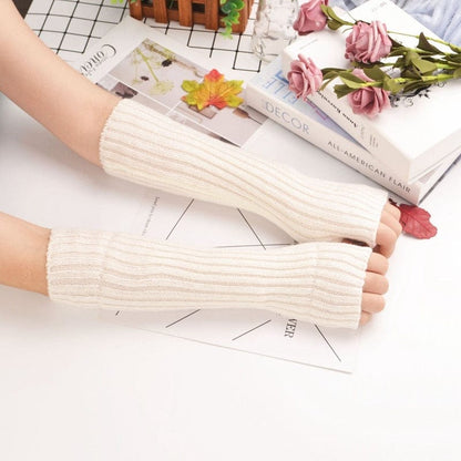 Kinky Cloth White / Length 30cm Knitted Fingerless Arm Warmers