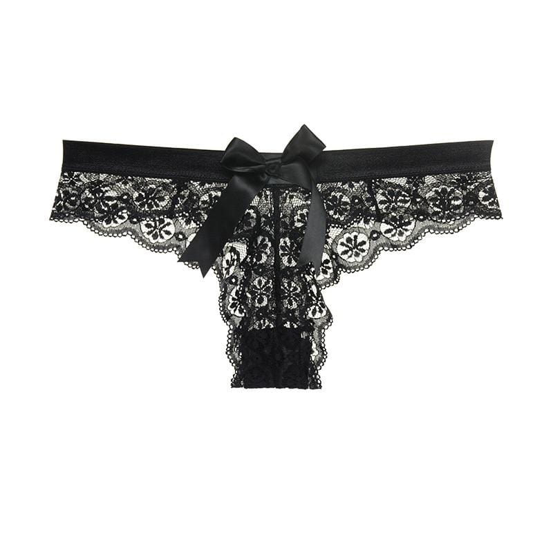 Kinky Cloth Panties black / 4XL Lace Bow Sheer Panties