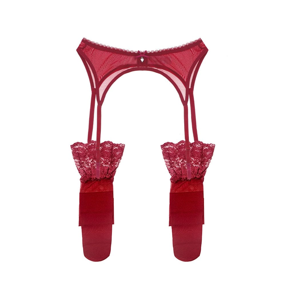 Kinky Cloth Wine Red / L Lace Garter Belt Thigh-High Stockings