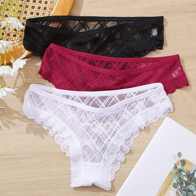 Kinky Cloth Set 1 / M / China|3Pcs Lace Geometric Panties
