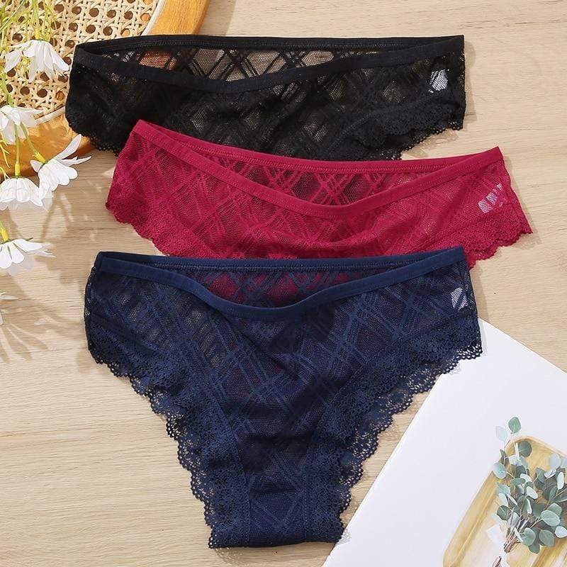 Kinky Cloth Set 2 / M / China|3Pcs Lace Geometric Panties