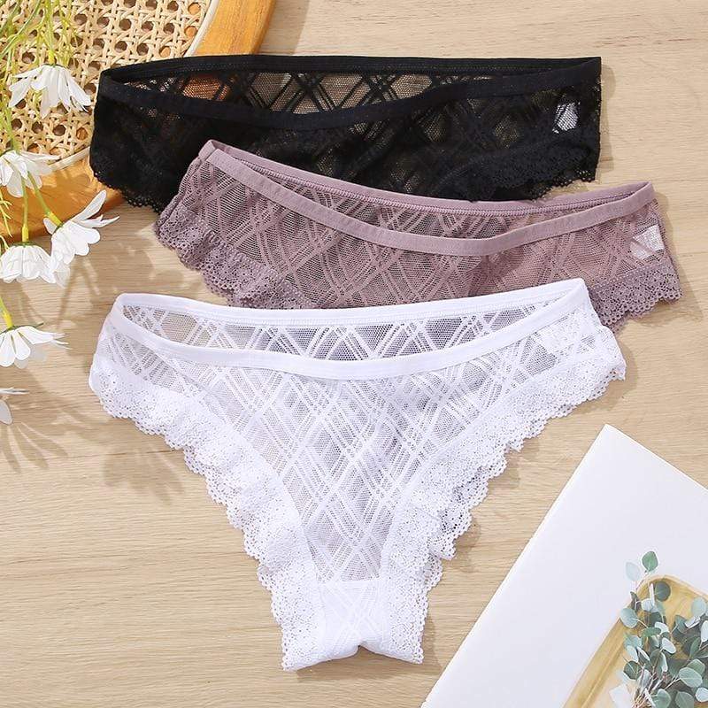 Kinky Cloth Set 3 / M / China|3Pcs Lace Geometric Panties