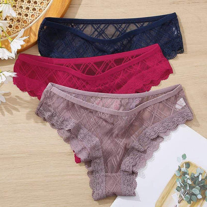 Kinky Cloth Set 4 / M / China|3Pcs Lace Geometric Panties