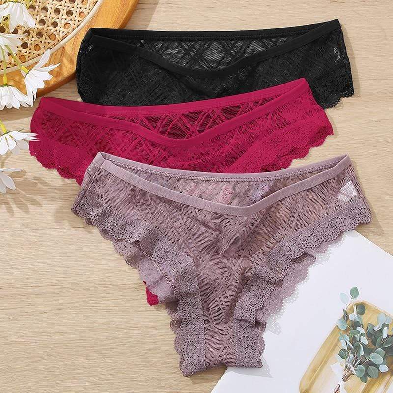 Kinky Cloth Set 5 / M / China|3Pcs Lace Geometric Panties