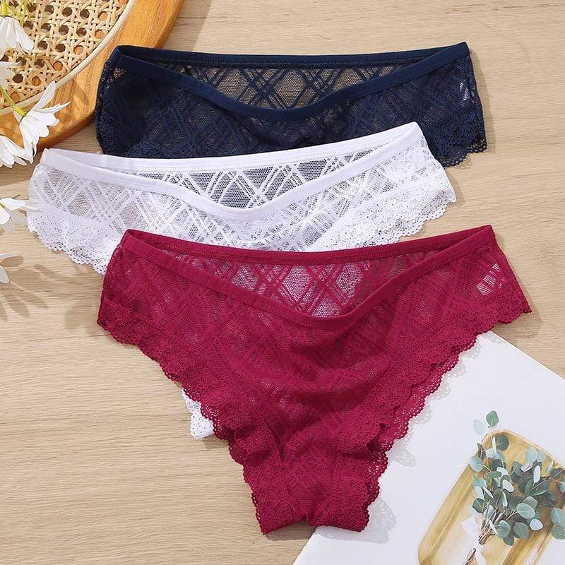 Kinky Cloth Set 6 / M / China|3Pcs Lace Geometric Panties