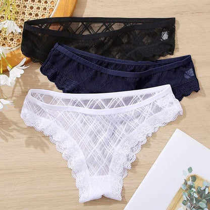 Kinky Cloth Set 7 / M / China|3Pcs Lace Geometric Panties