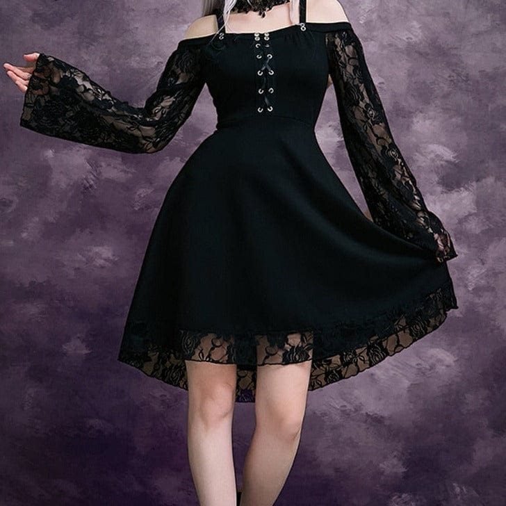 Kinky Cloth black / S Lace Patchwork Flare Sleeve Dress