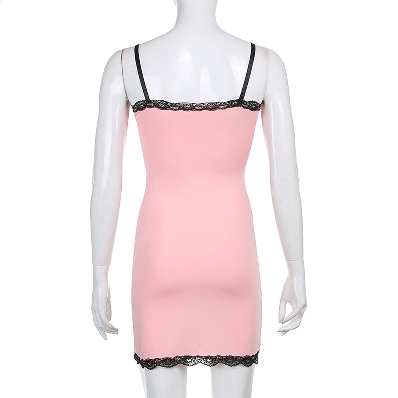 Kinky Cloth Lace Patchwork Pink Bodycon