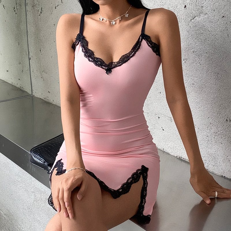 Kinky Cloth Lace Patchwork Pink Bodycon