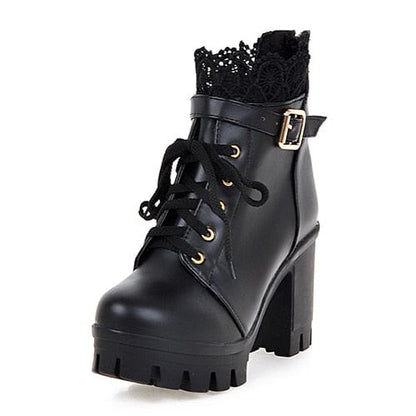 Kinky Cloth black shoes / 4 Lace Platform Ankle Boots