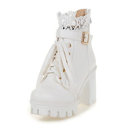 Kinky Cloth white shoes / 4 Lace Platform Ankle Boots