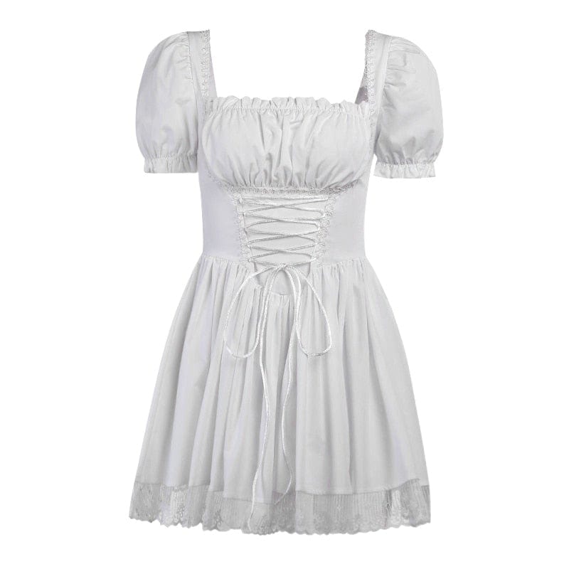 Kinky Cloth White / S Lace Trim Bandage Corset Dress
