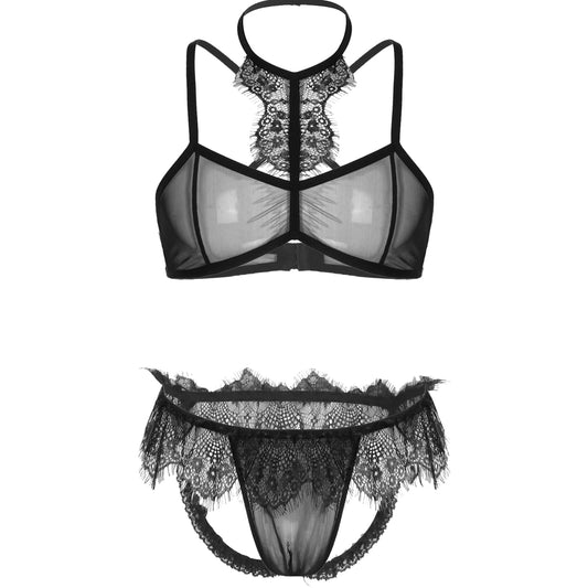 Kinky Cloth Black / M Lace Trim Bra Lingerie Set