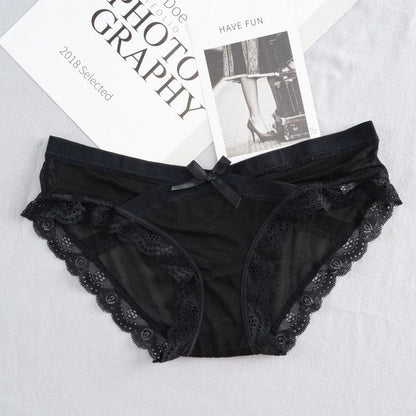 Kinky Cloth style 2 black / M / 1pc Lace Trim Mesh Bow Panties