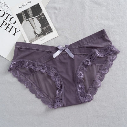 Kinky Cloth style 2 grey / M / 1pc Lace Trim Mesh Bow Panties