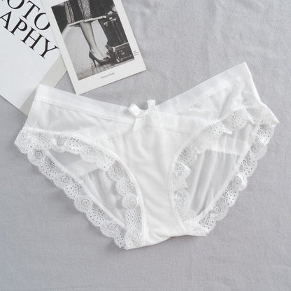 Kinky Cloth style 2 white / M / 1pc Lace Trim Mesh Bow Panties