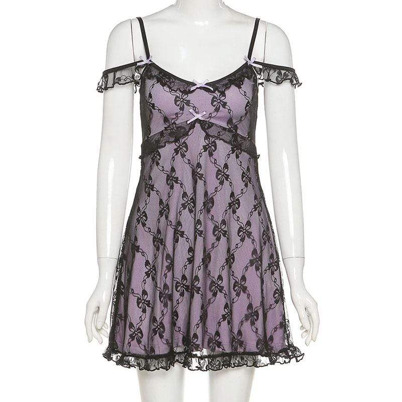Kinky Cloth Purple / S Lace Trim Purple Dress