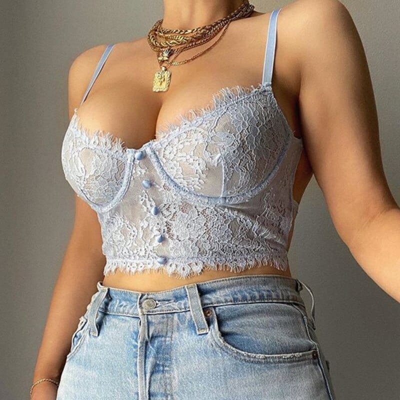 Kinky Cloth Blue / S Lace Underwire Camisole Crop Top