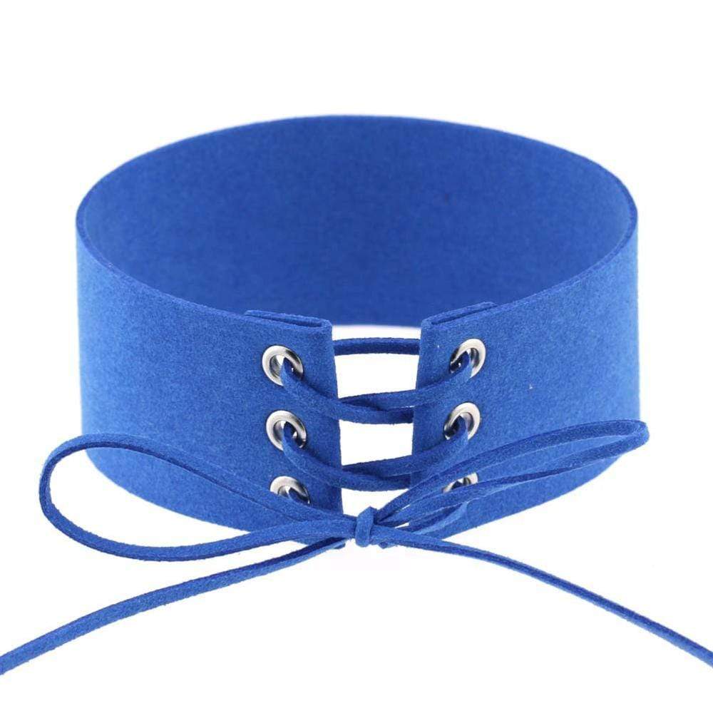 Kinky Cloth Necklace Blue Lace Up Choker