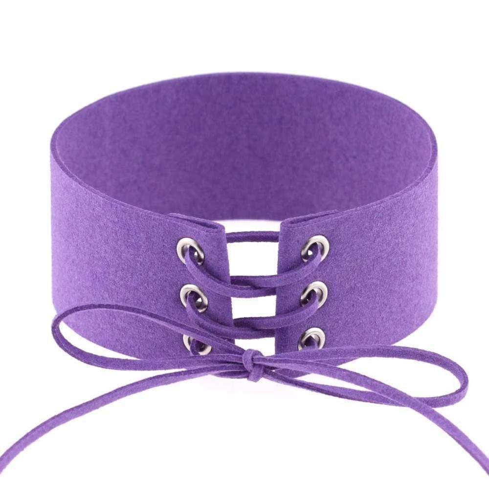 Kinky Cloth Necklace Purple Lace Up Choker