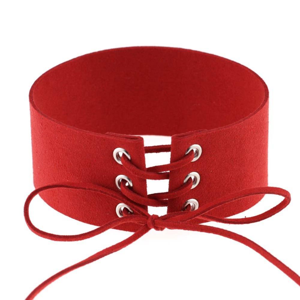 Kinky Cloth Necklace Red Lace Up Choker