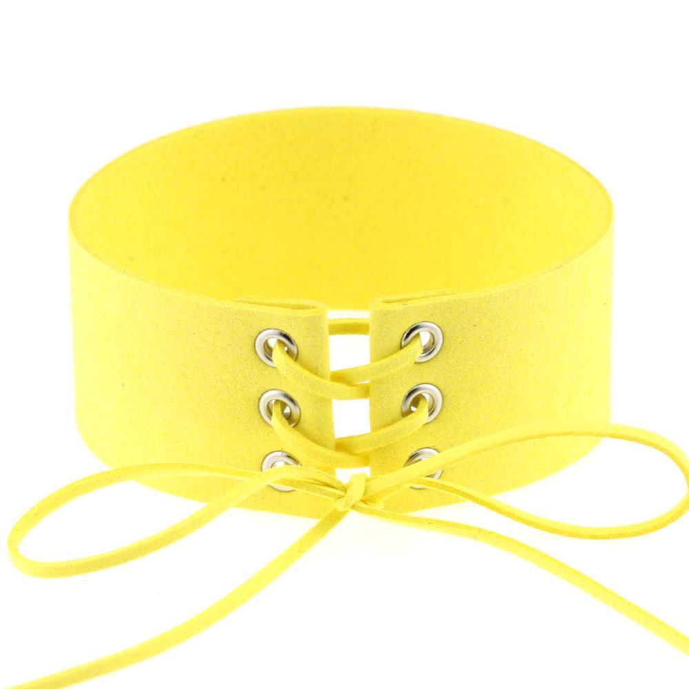Kinky Cloth Necklace Yellow Lace Up Choker