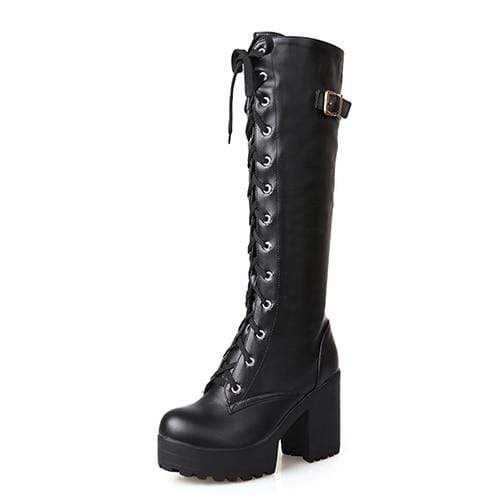 Kinky Cloth 200000998 black shoes / 10 Lace Up Knee High Boots