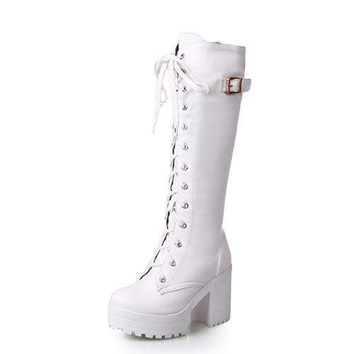 Kinky Cloth 200000998 white shoes / 10 Lace Up Knee High Boots