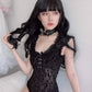 Kinky Cloth 201236202 Lace Up Mesh Hollow Out Patchwork Bodysuit