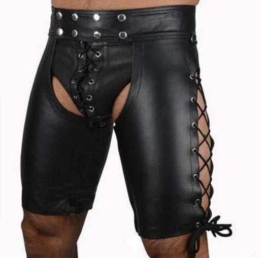 Kinky Cloth 200003584 Black / S Lace Up Open Crotch Bondage Shorts