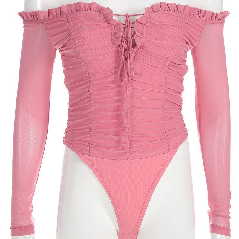 Kinky Cloth L Lace Up Pink Mesh Bodysuit