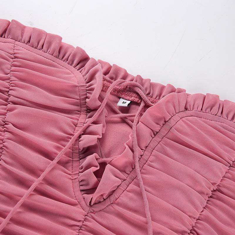 Kinky Cloth L Lace Up Pink Mesh Bodysuit