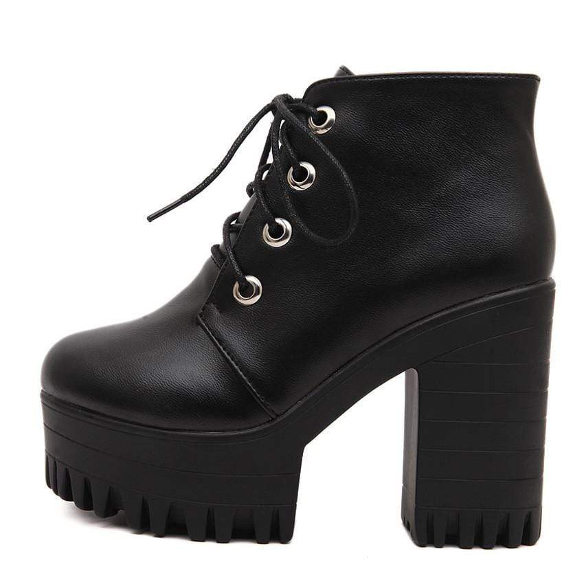 Fall Aesthetic Lacquered Lace Up Boots