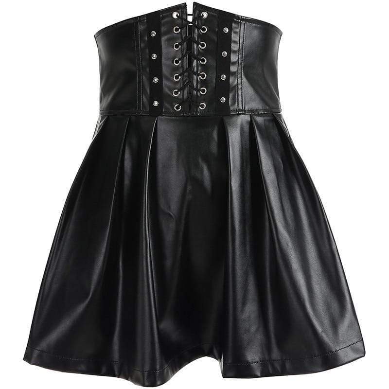 Kinky Cloth 349 Black Skirt / L Lace Up Waist Mini Pleated Skirt